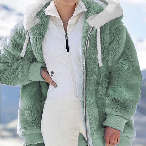 Fashion Simple Casual Loose Plush Zipper Hooded Jacket-Veeddydropshipping