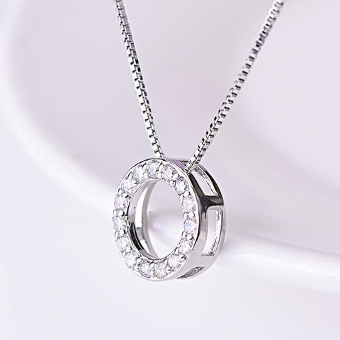 925 Sterling Silver Jewelry Round Zircon Pendants Necklaces -JW01223-Veeddydropshipping