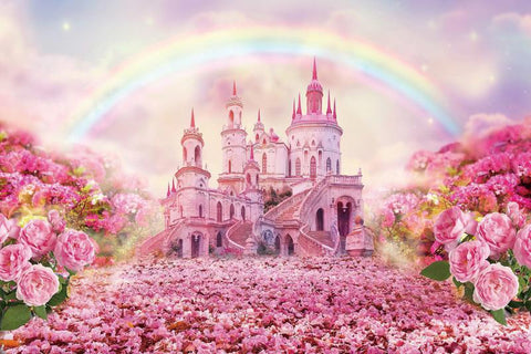 Princess Birthday Party Backdrop For Photography Castle Unicorn Carriage Glitte-CE00410-Veeddydropshipping