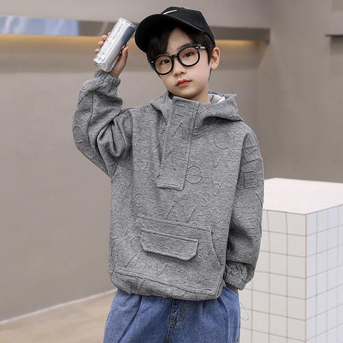 Spring Autumn Embossing Drawstring Baby Boys Hoodie-Veeddydropshipping