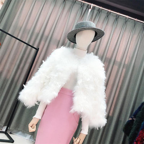 Ladies Short Slim Real Fur Round Collar Jacket-WF00301-Veeddydropshipping