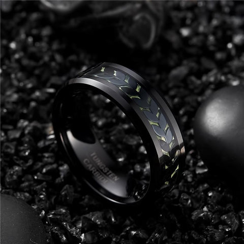 Ring  Tungsten Carbide Ring Black Leaves Green Carbon  -JW00405-Veeddydropshipping