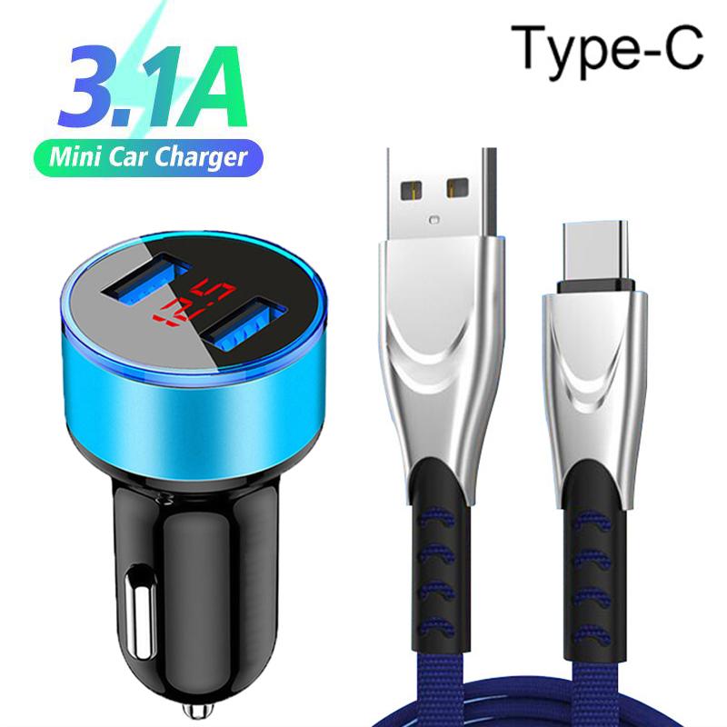 For Samsung Galaxy A12 Car USB Charger 3.1A Fast Charging Dual USB Charger Type-c USB Cable-PA01201-Veeddydropshipping