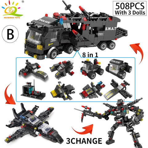 HUIQIBAO SWAT Police Station Truck Model Building Blocks City Machine-TB01474-Veeddydropshipping