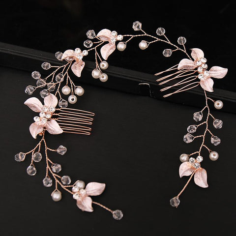 Pearl Leaf Comb Headband Hair Accessories Tiara Headband  -JW00456-Veeddydropshipping