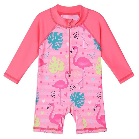 UPF50+ Print Baby Girl Swimsuit Long Sleeve Kids Swimwear One Piece Toddler -OS00267-Veeddydropshipping