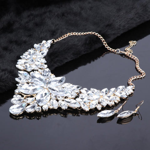 High Quality Crystal Choker Statement Jewelry Set  -JW00332-Veeddydropshipping