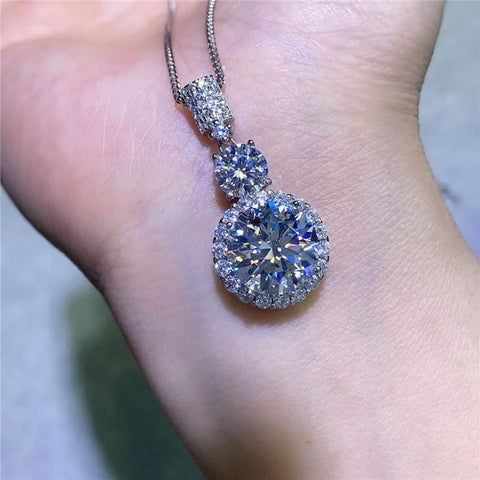 Moissanite Necklace  925 Silver Platinum Plating  Drip Pendant Chain Jewelry-JW00086- Veeddydropshipping