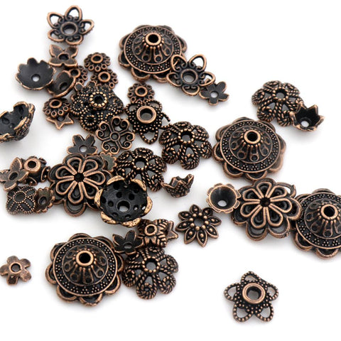 Tibetan Copper Metal Loose Spacer Bead Caps For Making DIY -JW01630-Veeddydropshipping