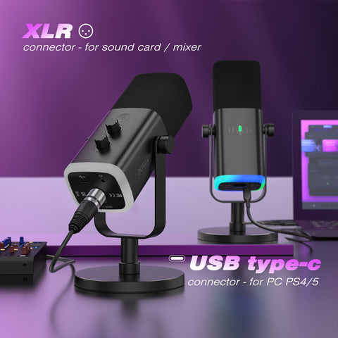USB/XLR Dynamic Microphone with Touch Mute Button,Headphone jack-CE01053-Veeddydropshipping