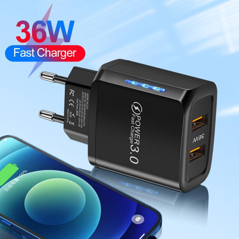 18W Dual USB Charger Cell Phone Fast Charge Mobile Phone Charger Plug-PA00385-Veeddydropshipping