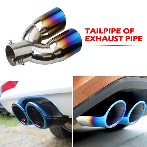 Bent Dual Exhaust Tip Bolt-on Rolled Edge Slant Stainless Steel Cut-AM00097-Veeddydropshipping