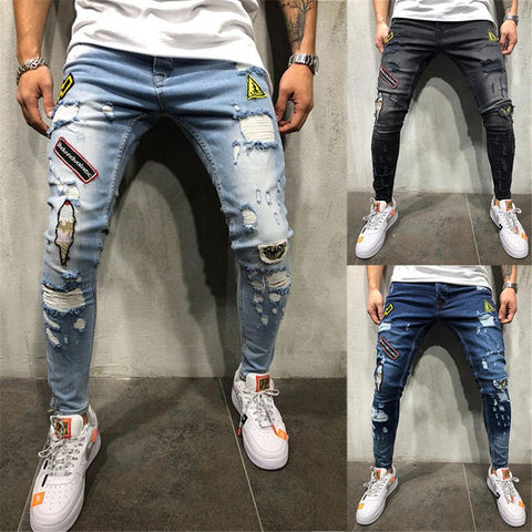 Hole Ripped Denim Jeans for Men Hip Hop Slim Fit Streetwear-Veeddydropshipping
