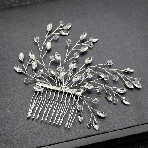 Wedding Head Flower Crystal Pearl Hair Combs -JW00445-Veeddydropshipping