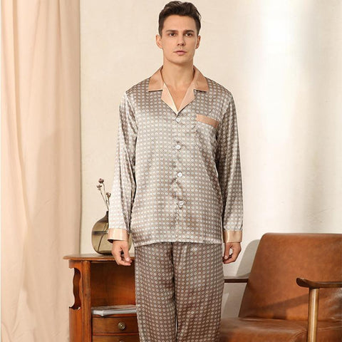 Euro/US Size Long Sleeve Pajamas Sleeping Suit Housewear Silk Pajamas for-MF01594-Veeddydropshipping