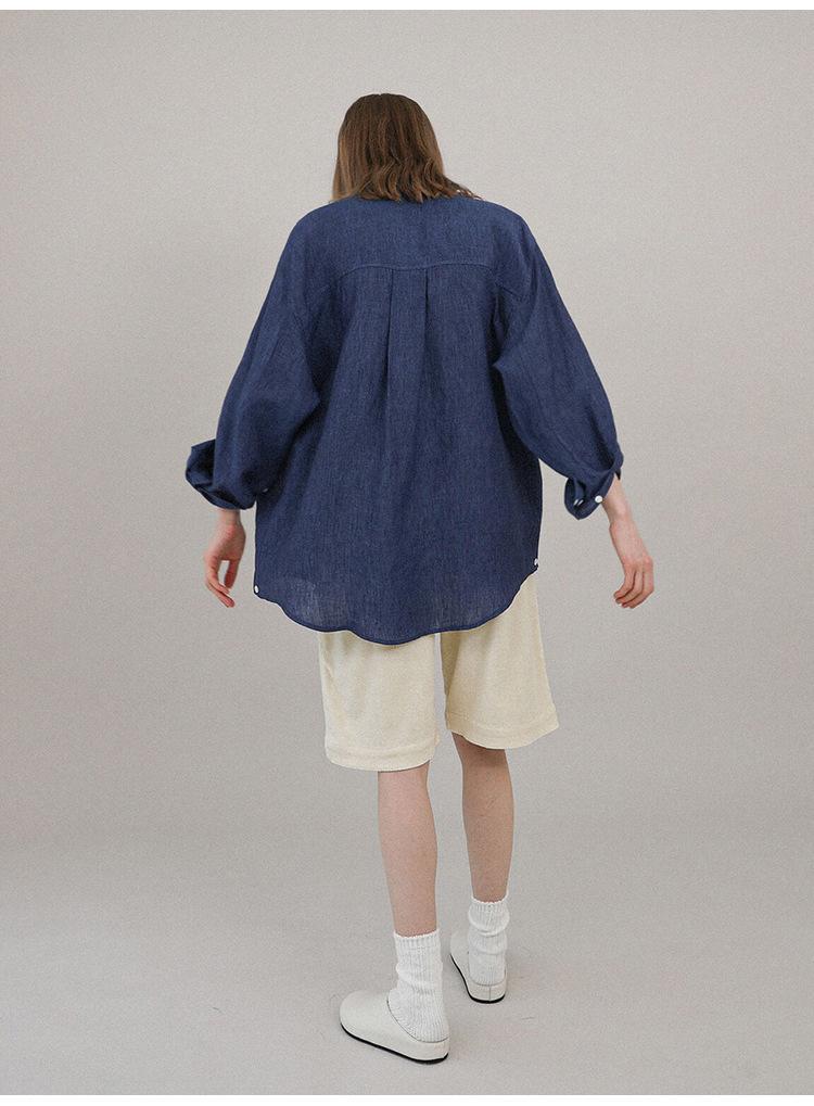 100% Linen Women Shirt Oversized Collar Long Sleeve
