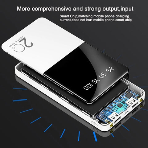 20000mAh Power Bank Portable Charger Mirror Screen LED Digital Display Powerbank-PA00498-Veeddydropshipping