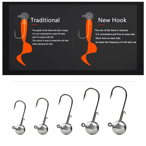 10pcs/lot big head jigs hook 1g-20g All size Round Ball Jig Head Hook Weedless Long Shank -OS00383-Veeddydropshipping