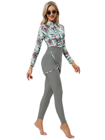 Muslim Swimwear Women Modest Patchwork Hijab Long Sleeves Sport Swimsuit-OS00268-Veeddydropshipping