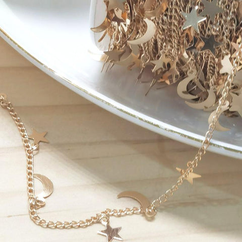Star Moon Chains Necklace Chains for Bracelet  Findings  DIY-JW01635-Veeddydropshipping