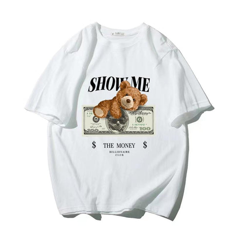 Cotton Cartoon Bear Print Short Sleeve Top-MF00034-Veeddydropshipping