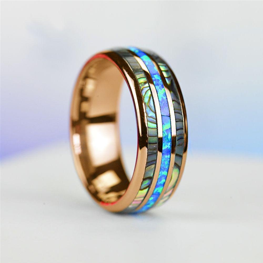 Stainless Steel Rings Shell Blue Opal Rings Men Wedding Jewelry -JW00272-Veeddydropshipping
