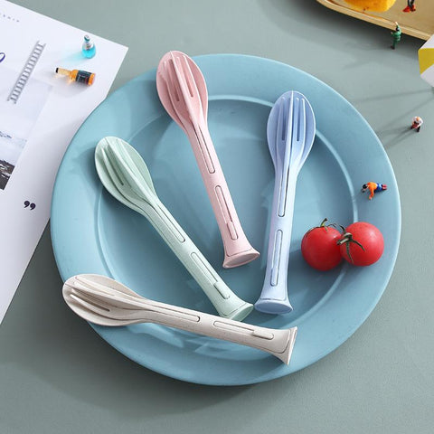 Travel Cutlery Set Wheat Straw Knife Fork Spoon-HA01329-Veeddydropshipping