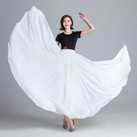 Pleated Women High Waist Chiffon Large Swing Skirt-WF00436-Veeddydropshipping