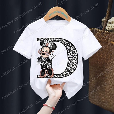 Summer Minnie Letter A B C D Children T-shirt Kawaii Disney T Shirt-TB00934-Veeddydropshipping