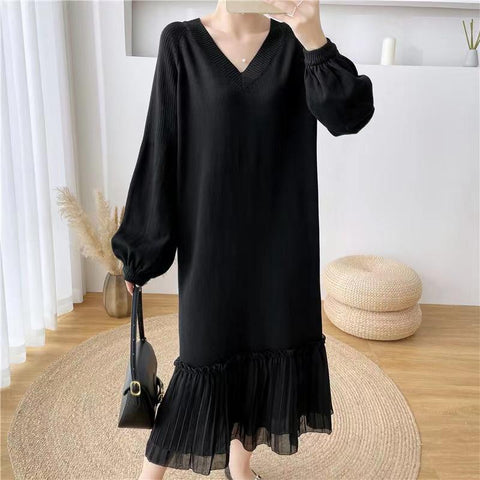 Casual Loose Maternity Dresses Chiffon Pleated Long Pregnancy Dress-TB00618-Veeddydropshipping