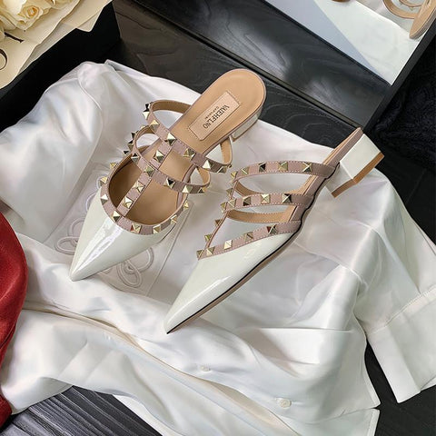 Pointed Thick heel Slippers Rivets Sexy Woman Pointed Toe Dress-BS00810-Veeddydropshipping