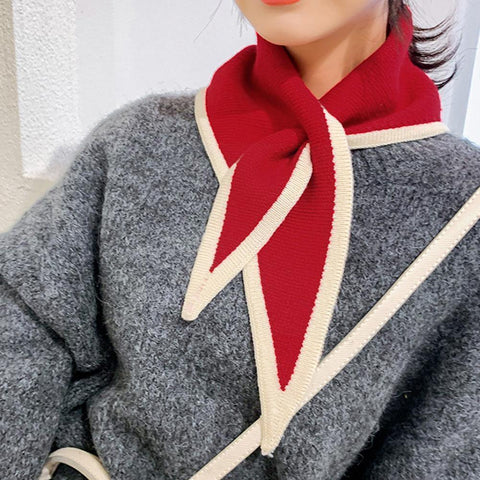 Woolen Knit Elastic Bow Warm Scarf-WF01189-Veeddydropshipping