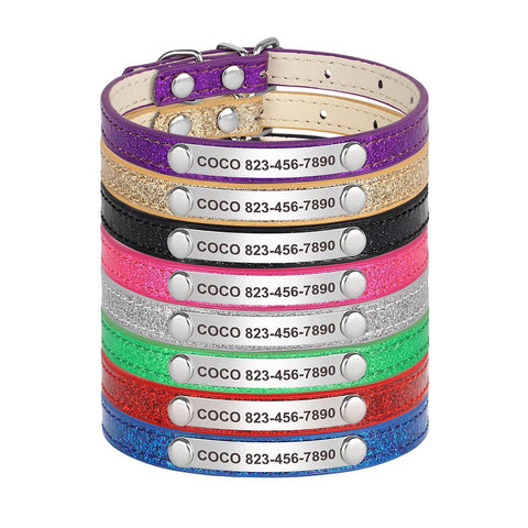 Leather Cat Dog Collar Bling Personalized Name ID-HA01379-Veeddydropshipping