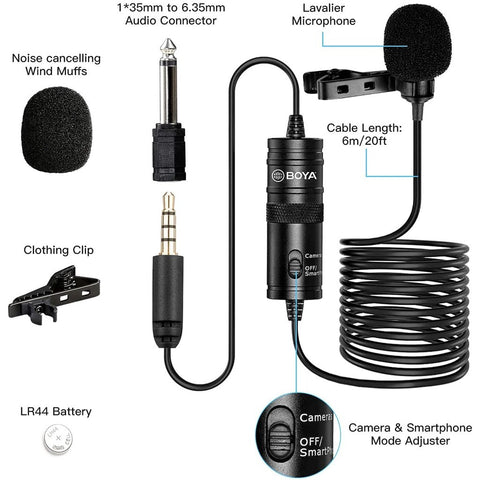 BY-M1 Condenser Lavalier Lapel Clip-on Microphone 3.5mm TRRS 6M Mic For PC -CE01041-Veeddydropshipping