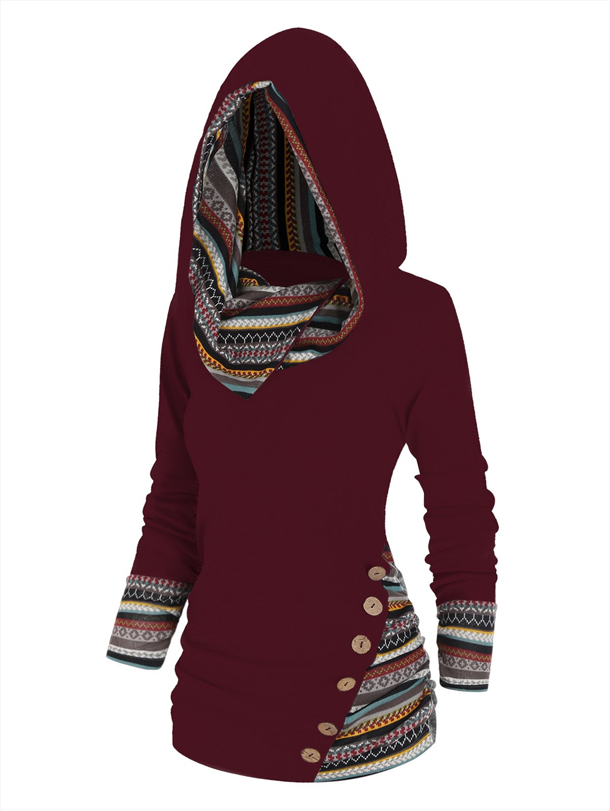 Tribal Geometric Stripe Panel Hooded Knit Top Long Sleeve-Veeddydropshipping