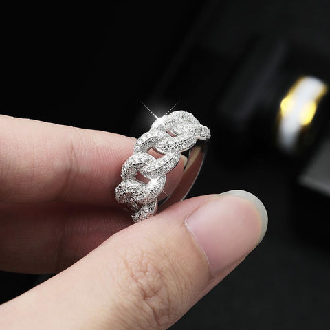 8mm Full Moissanite Cuban  925 Sterling Sliver Plated Ring-JW00024-Veeddydropshipping
