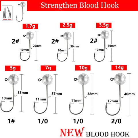 10pcs/lot big head jigs hook 1g-20g All size Round Ball Jig Head Hook Weedless Long Shank -OS00383-Veeddydropshipping