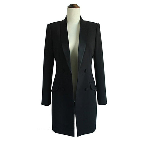 Luxury Satin Patchwork Double Breasted Blazer Dress-WF00189-Veeddydropshipping