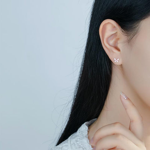 Real 925 Sterling Silver Fashion Sweet Butterfly Screw Stud Earrings -JW01432-Veeddydropshipping