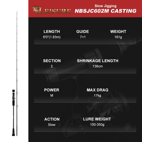 Leisure Slow Jigging Fishing Rod 1.83m 1.96m Spinning Casting M ML Max Drag 17kg -OS00413-Veeddydropshipping