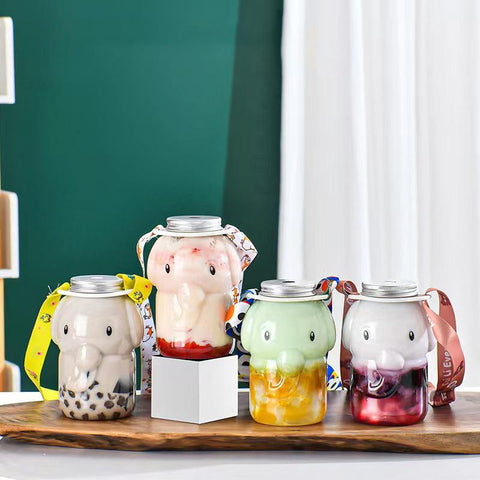 Cute Elephant Water Bottle Milk Tea Drinking Cup-HA01290-Veeddydropshipping