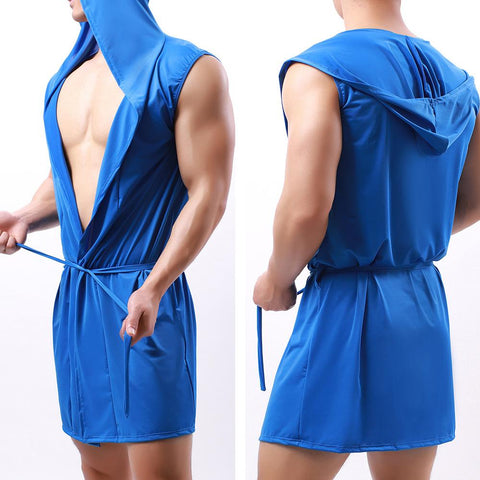 Hooded Sleeveless Sexy Thin Bathrobe Pijama Hombre Comfortable-MF01620-Veeddydropshipping