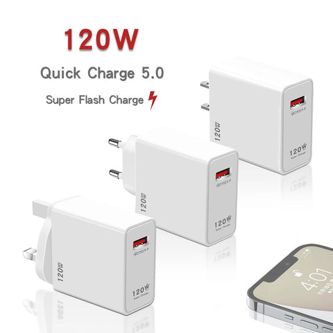 120W Phone Charger Adapter QC5.0 Fire Retardant USB Mobile Phone Charging Head US-PA00365-Veeddydropshipping
