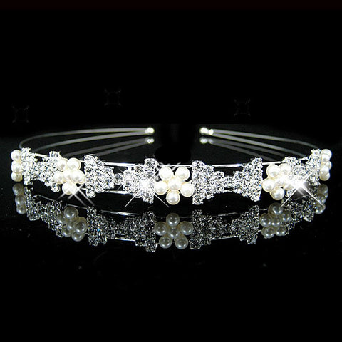 Bridal Princess Tiara Crown Elegant Hairband Pearl Crystal  -JW00537-Veeddydropshipping