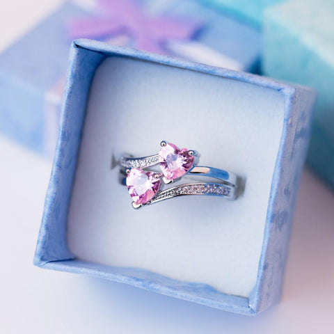 Stylish Female Rings Silver-plated Double Heart-Shaped -JW00031-Veeddydropshipping