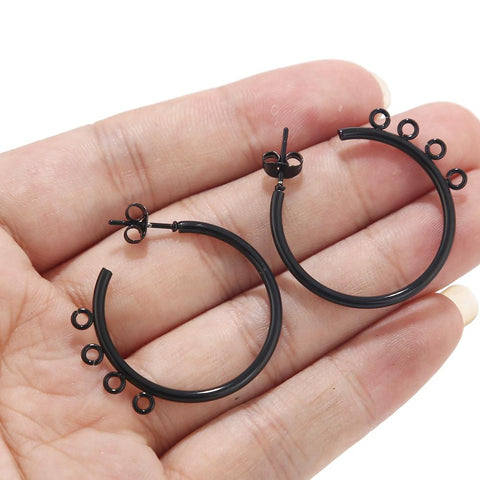 C Shape Ear /Black Steel Jewelry Findings Components for Earring Making-JW01555-Veeddydropshipping