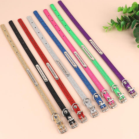 Leather Cat Dog Collar Bling Personalized Name ID-HA01379-Veeddydropshipping