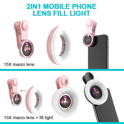 New Mobile phone fill light 15X macro lens Portable Selfie LED Ring Light for iPhone Smartphone-PA00644-Veeddydropshipping