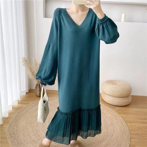 Casual Loose Maternity Dresses Chiffon Pleated Long Pregnancy Dress-TB00618-Veeddydropshipping
