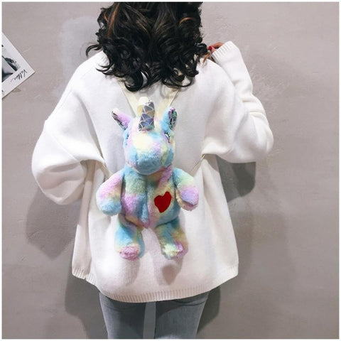 40cm Fluffy Unicorn Plush Backpack Kawaii Kindergarten- TB00069-Veeddydropshipping